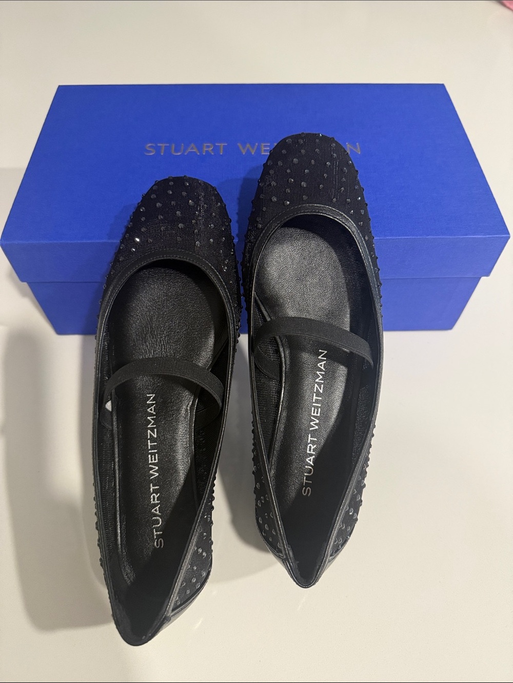 Stuart Weitzman Black Crystal-Embellished Ballet Flats
